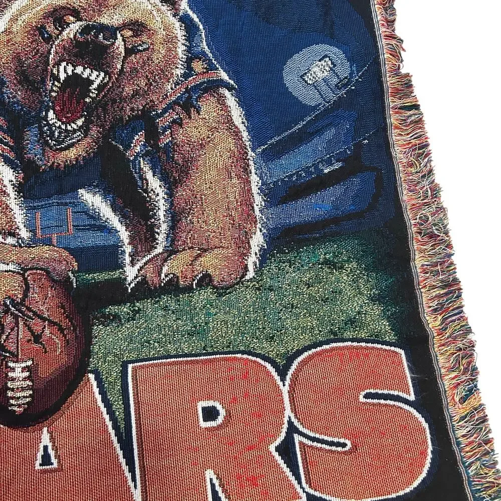 Vintage 90s Chicago Bears NFL Tapestry Fringe Throw Blanket 43x58 Americana